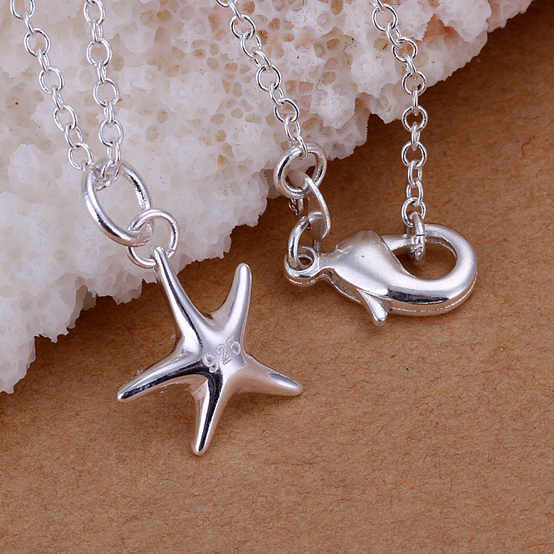 Low price wholesale high quality 925 Silver Star Pendant Necklace Fashion Jewelry Free Shipping P056