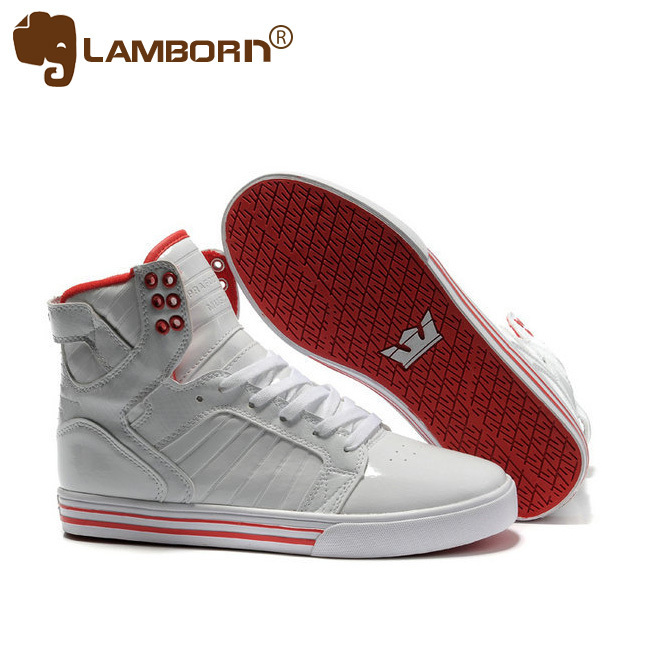 2013 New Fashion Mens Skateboarding Shoes Design Brand Athletic Shoes for Men White Leather Red platform Flat heel Free Shipping(China (Mainland))