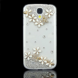 HOT New Fashion Clear Deluxe Custom Flower Diamond For Samsung Galaxy S4 SIV i9500 Crystal Hard Case Cover Free Shipping(China (Mainland))