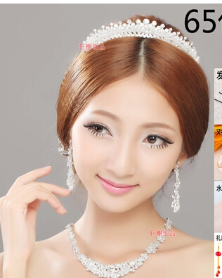 free shipping classical Bling crystal bride necklace crown and earing 3pcs set marriage jewelry wedding dress