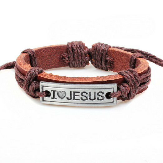 BA088 Wholesale Genuine Leather Bracelet Wristband alloy religious I love Jesus For Man Woman Cool