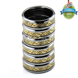 New 8MM Tungsten Mens/Ladies Polished Wedding Band Ring w/ Gold Asian Dragon Inlay(China (Mainland))