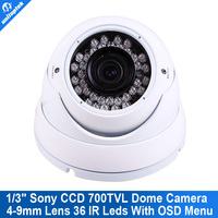 White 1/3'' SONY Effio CCD 700TVL 36IR Varifocal 4-9MM CCTV Security Camera