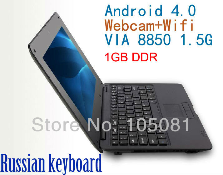 10 Mini student laptop netbook computer android 4 0 VIA8850 1 5GHz 1GB DDR3 4GB wifi