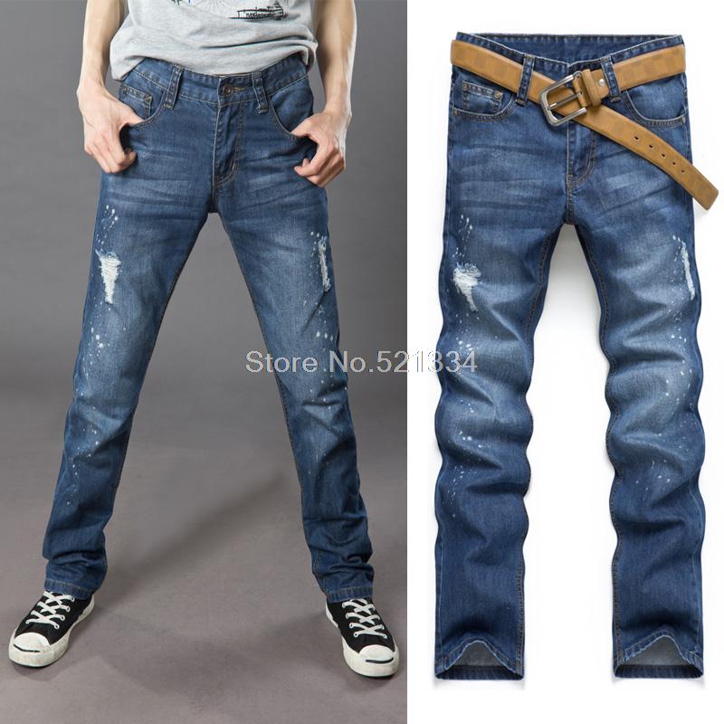 Free shipping men 's jeans Korean men smash holes in jeans Slim Straight jeans Pomo spend(China (Mainland))