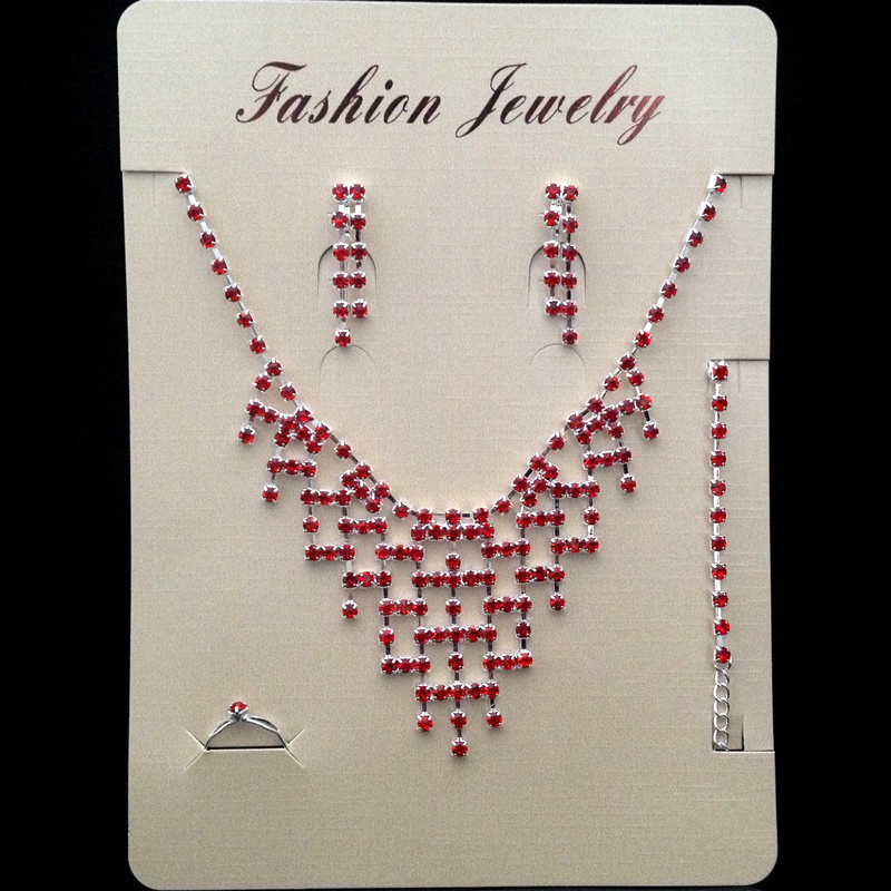 Free Shipping Color Red Rhinestone Crystal 4pcs Necklace Set Fashion Jewelry Lady's Costume Accessories(China (Mainland))