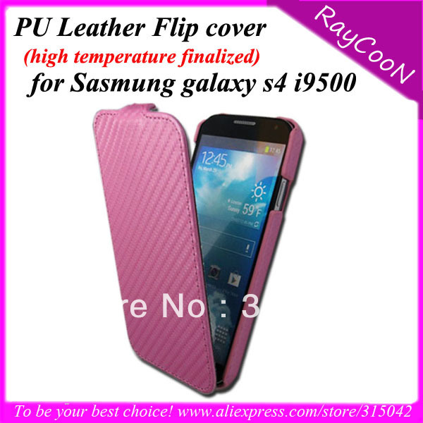 Wholesale100pcs/lot for Samsung galaxy s4 i9500 Ultra Thin PU Leather Flip Cover, Carbon fiber pattern, can mix 4 color(China (Mainland))