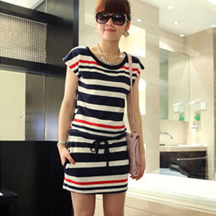  - 2013-New-Bestsellers-Fashion-Women-Striped-Slim-Elastic-Casual-Dress-Crew-Neck-Comfy-Short-Sleeve-Dress