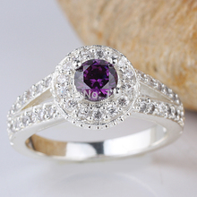 Ladies White Diamond Green Emerald Red Ruby Purple Amethyst Real Band S925 Sterling Silver Ring WEDN R130 Size 5.5 6.5 7 8 9