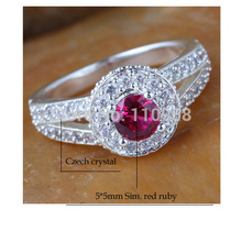 Women Simulated Diamond Green Emerald Red Ruby Purple Amethyst Pure Finger Sterling 925 Silver Ring WEDN