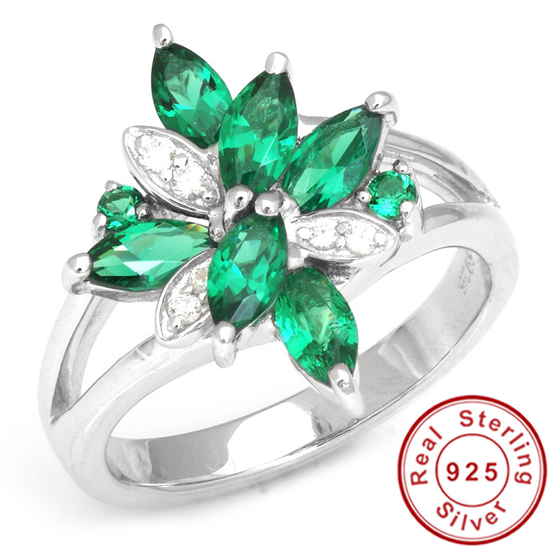Wholesale Fashion Fine Jewelry Women 2 5ct Emerald Ring 925 Sterling Silver Cross Nano Russian Gem