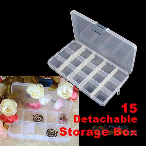  F9s 15 Detachable Clear Plastic Divided Storage Box Jewelry Rhinestone Nail Art Tips Free Shipping