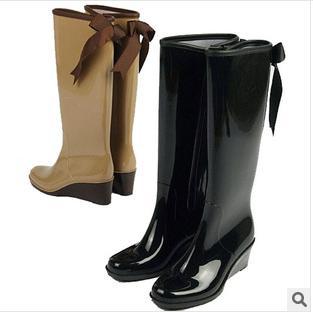 Female fashion rainboots rain boots high heels wedges high rubber water shoes serpentine pattern black popular