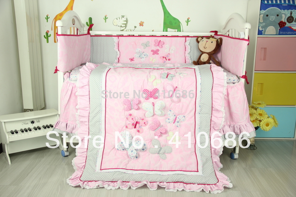 Embroidery Lace Baby Crib Cot Cotton Bedding Sets 6pcs Nursery Kit 3D ...