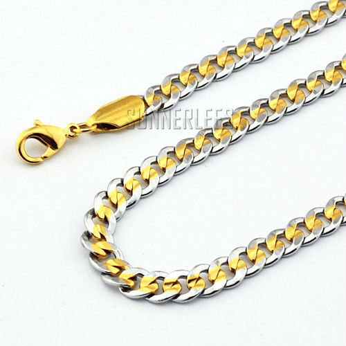 ... Jewelry-Mens-Boy-18K-Yellow-White-Gold-Filled-Necklace-Flat-Curb-Link