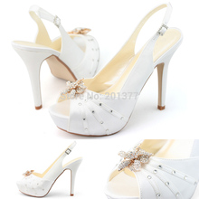SHOEZY Womens Silver White Satin Rhinestone Platform Pumps Wedding Evening Party Prom Dress Slingback High Heels