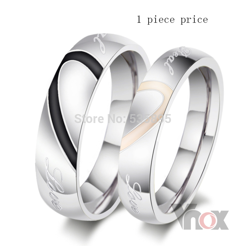 Fashion heart ring his and her wedding rings sets stainless steel wedding rings for men and