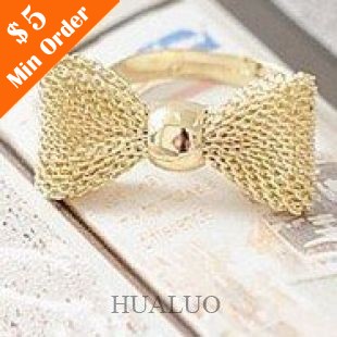Fashion Gold Color Exquisite Noble Cute Bow Ring Fashion Ring Adjustable R255