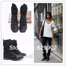 2013  combat boots wax grind arenaceous women cowhide genuine leather shoes women motorcycle boots rangers shoes