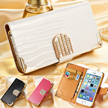Luxury 5S Wallet Crystal Bling PU Leather Case For iPhone 5 5S New Mobile Bags Rhinestone