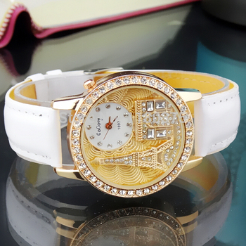 Женщины часы кварцевые наручные часы Gogoey бренд класса люкс эйфелева башня кожа часы леди свободного покроя мода золотые часы relogios feminino