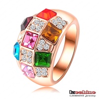 Newest Genuine 18K Rose Gold Plate and Pave Multicolor Austrian Crystal Engament Rings/Rings for Women Fashion Jewelry Ri-HQ0001