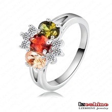 Fashion 18K Rose Gold Platinum Plate Colorful Austrian Crystal Love Ring Finger Ring 22 13mm RIC0024