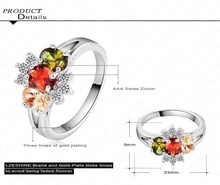 Fashion 18K Rose Gold Platinum Plate Colorful Austrian Crystal Love Ring Finger Ring 22 13mm RIC0024