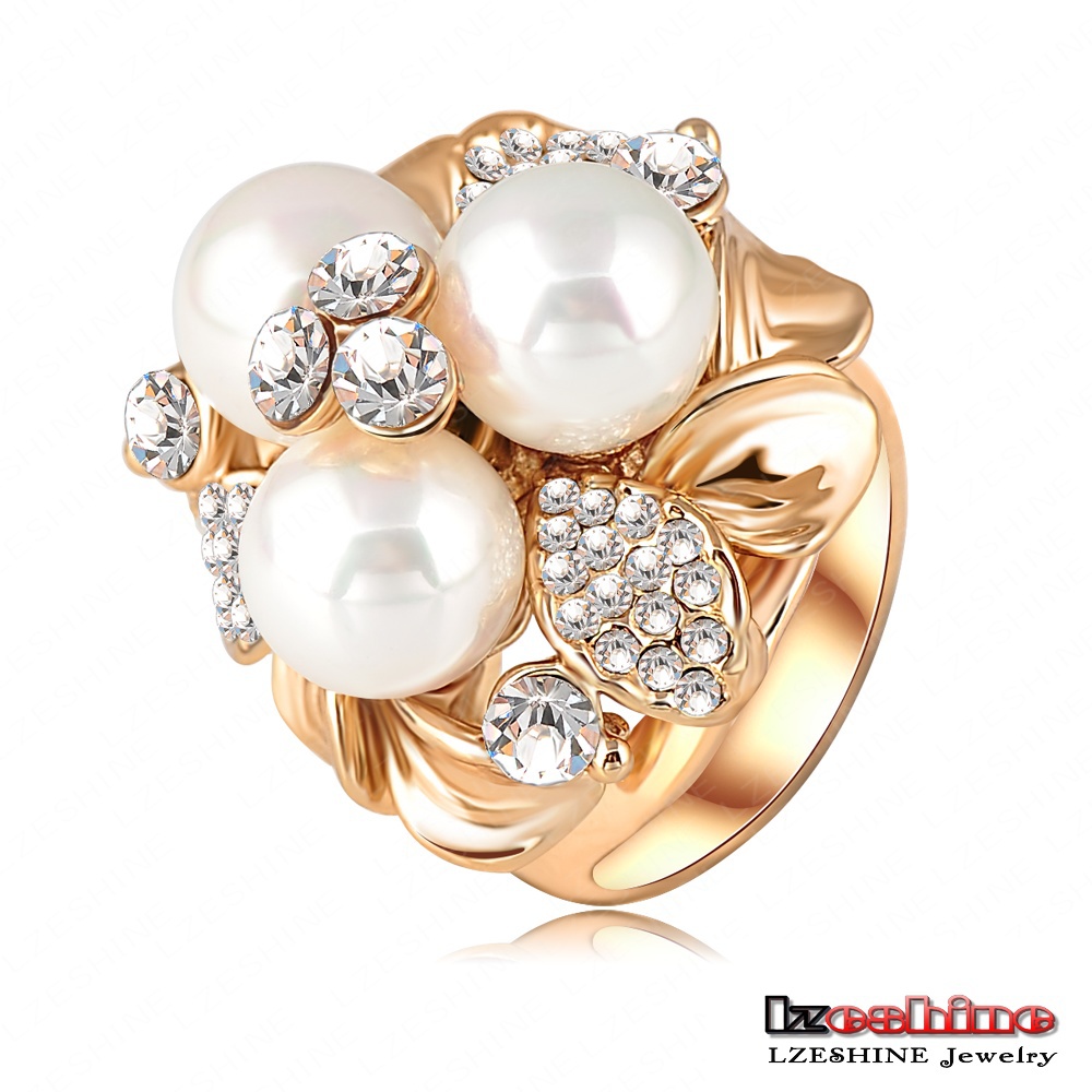 Wholesale Three Pearl Ring 18K Gold Plate Austrian Crystal Fashion Lovely Ring For Women Ri HQ0066
