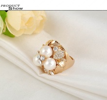 Wholesale Three Pearl Ring 18K Gold Plate Austrian Crystal Fashion Lovely Ring For Women Ri HQ0066