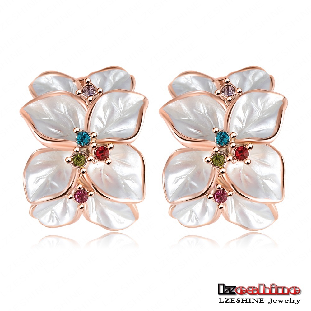 Wedding Jewelry Women Earrings Bijoux 18K Rose Gold Plate Genuine SWA Elements Austrian Crystal Enamel Flower