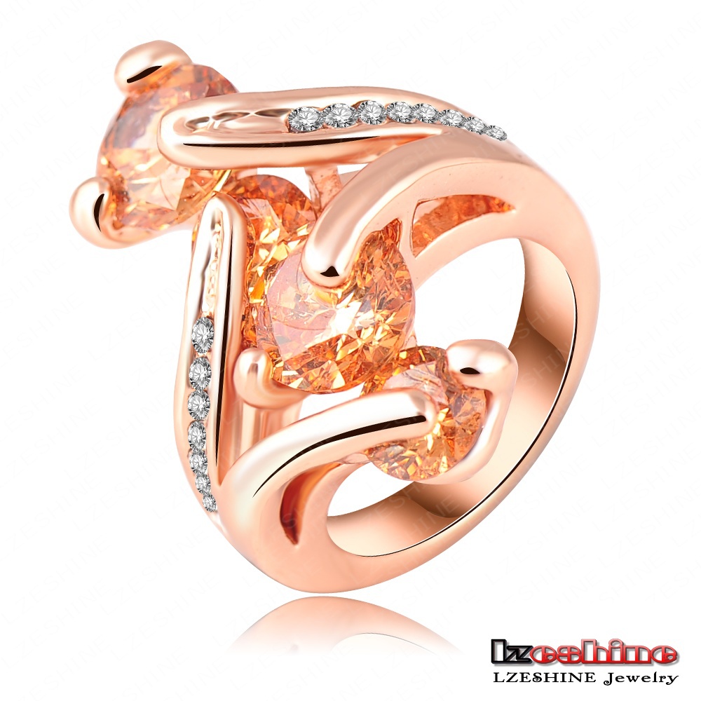 Round Zircon Ring Real 18K Rose Gold Plating Graceful Fashion Engagement Rings With Austrian Crystals Fine