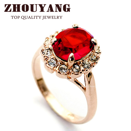 Top Quality ZYR190 Red Crystal Ring 18K K Gold Plated Austrian Crystals Full Sizes Wholesale