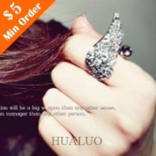 Min.order is $10 (mix order)Retro Love of Angel Style Ring Vintage Angel Wing Fashion Jewelry Setting with Manual Crystal R175