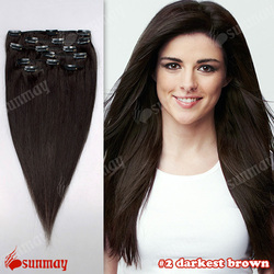 12''-24'' 7 pcs #2 Darkest Brown Free Shipping 2013 New Fashion Hair Extension With Clips In(China (Mainland))