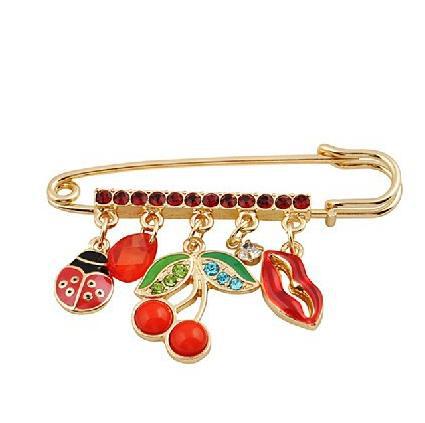 XZ004 Pin type ladybug Cherry stones lips brooch 2013 jewelry TP