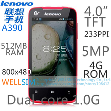 Original   Lenovo A390 Multi language Mobile phone 4.0″TFT 800×480 Dual-core1G 512MB RAM 4G ROM  Android 4.0 5MP GSM