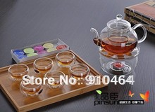 Glass Teapot with Filter 600ml 6 Double wall glass coffe tea Cup Warmer 1small Candle Glass