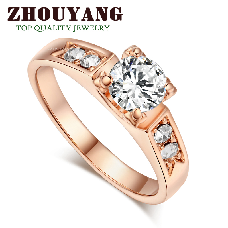 Top Quality ZYR051 CZ Diamond Classic Wedding Ring 18K Real Rose Gold ...