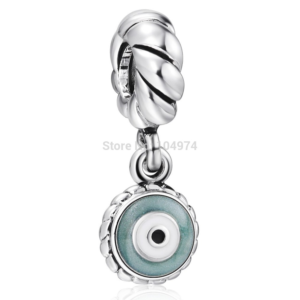Wholesale Blue Dangle Eye Pendant Charm 925 Sterling Silver Charms Bead Fashion Jewelry Fit diy Bracelet