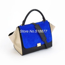 2013 Trapeze Suede and  Calf Leather 88037 Tote Handbag TRI-BLUE Bag ,Handbags Designers Brand for Women High Quality