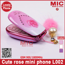 Flip rose lovely unlocked luxury flash light small cartoon women kids girls lady cute mini cell mobile phone cellphone L002 P51