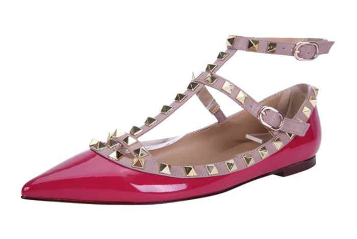 Hot Selling Women Calfskin Pointed Toe Rivets Flat Shoes Genuine Leather Flats 39 Colors