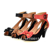 Free shipping high quality women s Sandals full grain leather genuine leather high heel butterfly knot