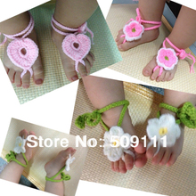 Baby Barefoot Sandals foot Jewelry baby girl shoes Crochet foot flower Colorful newborn to toddler 10pairs