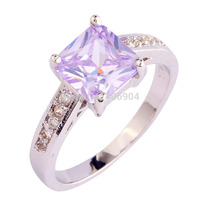 Wholesale Lady\'s Princess Cut Tourmaline & White Topaz 925 Silver Ring Size 7 8 9 10 Noble European Jewelry