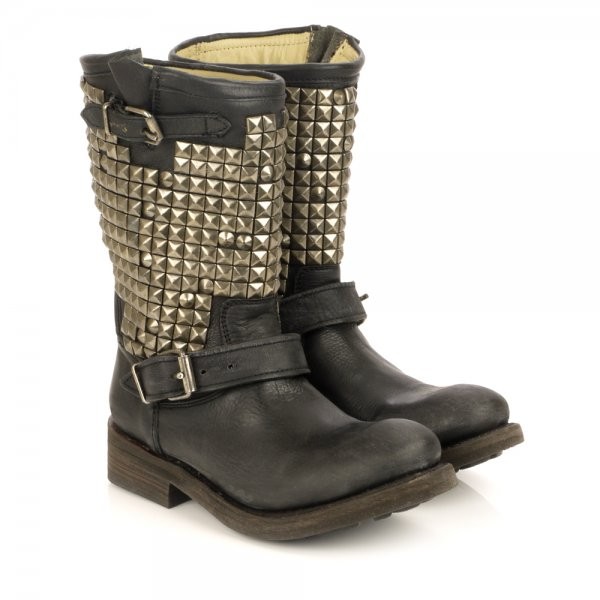 Free EMS Cool 2013 Ash fashion rivet cowhide boots black Women Square heel boots Real leather