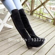 free shipping Winter 100% cow leather black 19inch knee high boot,beautiful warm long boot,  woman shoes are female  the suede