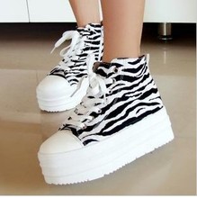 Spring high fashion leopard print platform shoes canvas shoes side zipper women’s elevator shoes creepers platform shoes