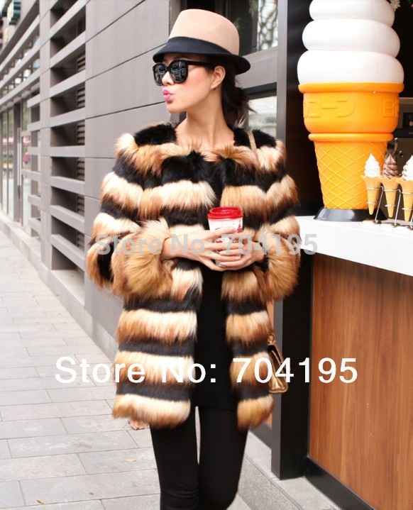 2014 Winter Hot-Selling Long Striped Faux Fur Coat Luxury Fox Fur ... 2014 Winter Hot-Selling Long Striped Faux Fur Coat Luxury Fox Fur ...